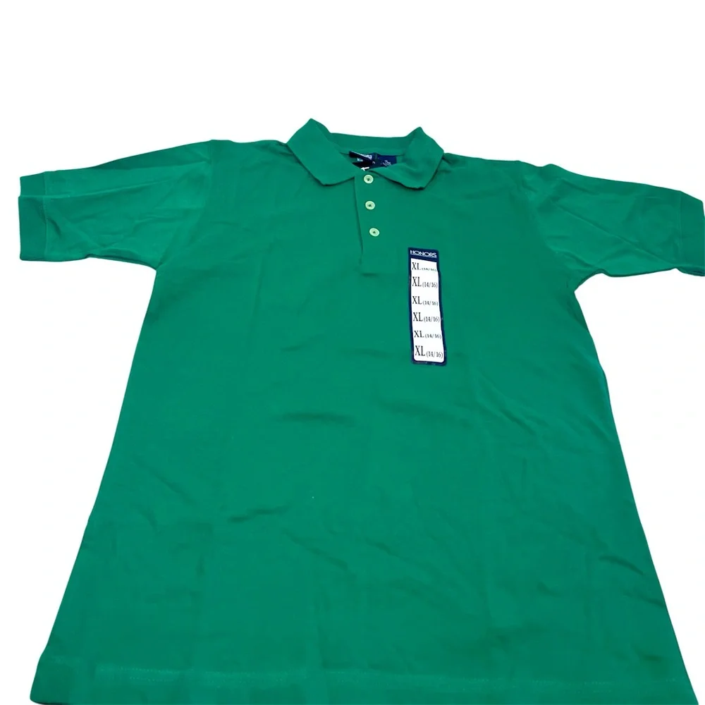 Two Children’s Kelly Green Polo Shirts with 3-Button Closure. Large & XLarge New